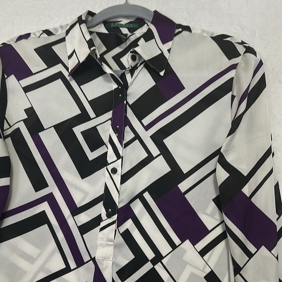 Lauren Ralph Lauren Colorblock Button Down Blouse Size Small - Picture 2 of 7